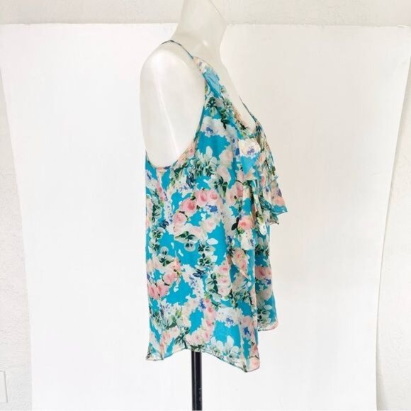 Rebecca Taylor 100% Silk Floral Ruffle V Neckline top Size 6 - Picture 2 of 6